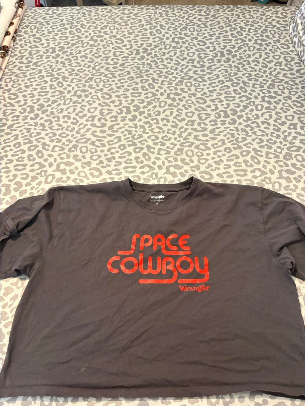Wrangler Short Sleeve Tee in Charcoal with Red Space Cowboy Graphic